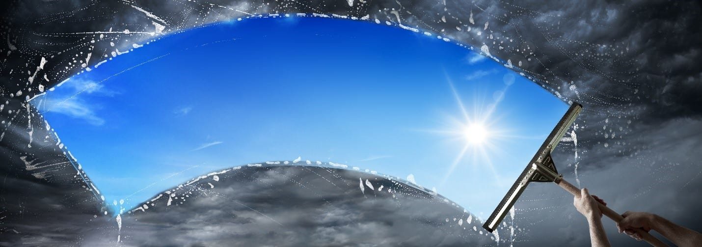 Clear sky behind clean window