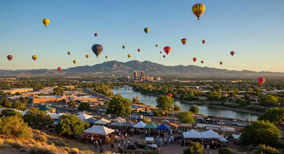 Hot air balloons flying over Albuquerque, New Mexico